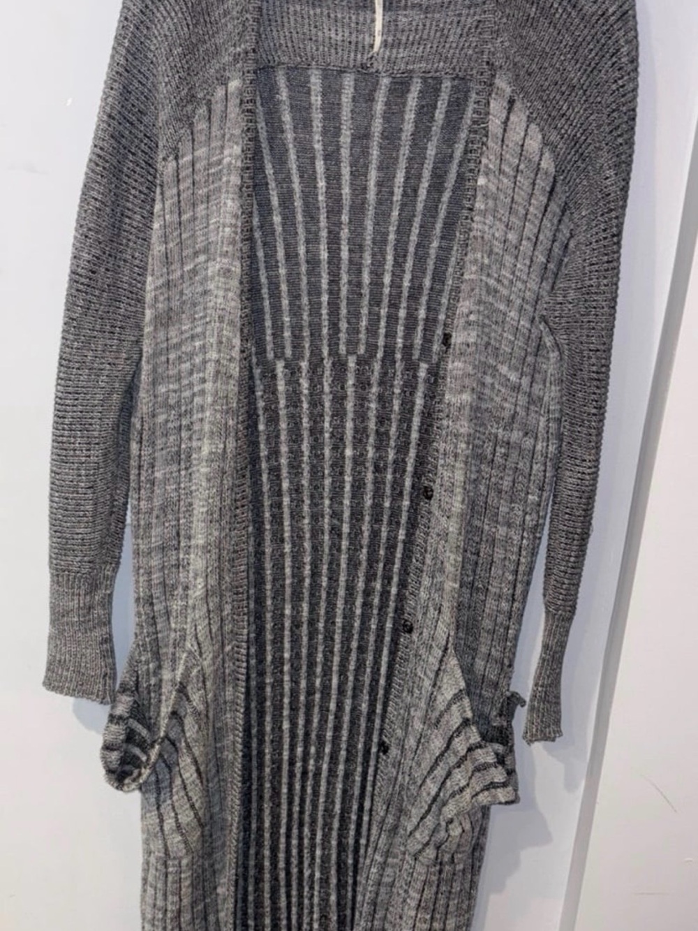 Free People Long Ribbed Open Knit Cardigan - Grey